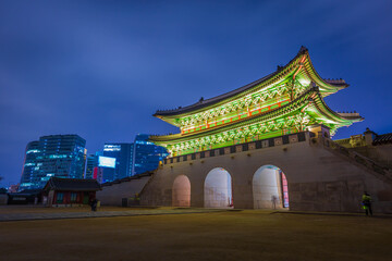 Fototapeta na wymiar Gyeongbokgung Palace at night is beautiful, Seoul, South Korea.