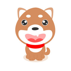 Cute Shiba dog smiling with gaping teeth on white background. Illustration. Vector