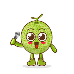 Cute cartoon melon fruit singer character holding mic