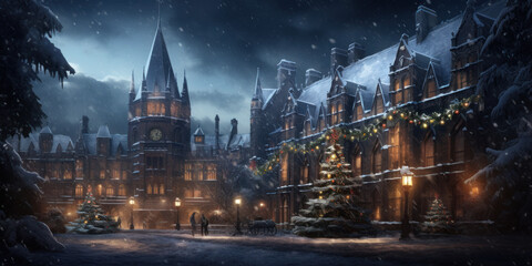 Obraz premium view of the town at night in christmas