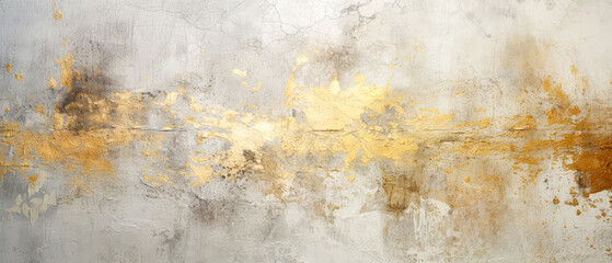 White textured background with golden shimmer. Grunge, abstract concrete background. Decorative stucco, painting. Generative ai.