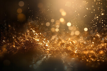 Fototapeta na wymiar Abstract background with gold sparkles and bokeh with copy space. AI generated