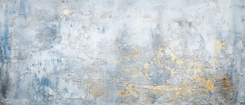  Light Blue textured background with golden shimmer. Grunge, abstract concrete background. Decorative stucco, painting. Generative ai. © Inai