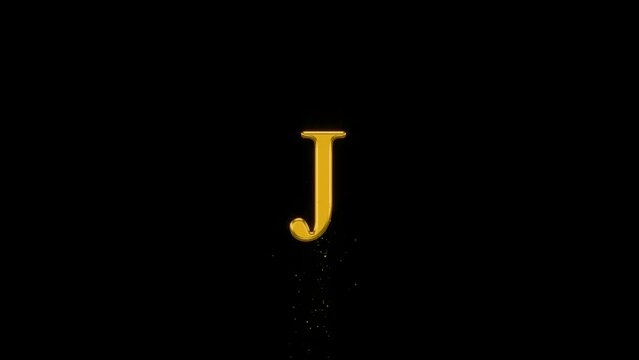 Golden letter J with gold particles and alpha channel, golden alphabet