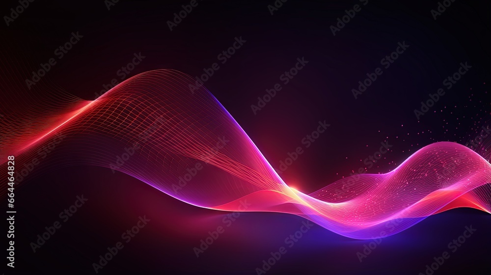 Poster dot red purple wave line light gradient dark background. abstract technology big data digital backgr