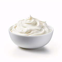 sour cream in bowl, mayonnaise, yogurt, isolated on white background, clipping path, full depth of field