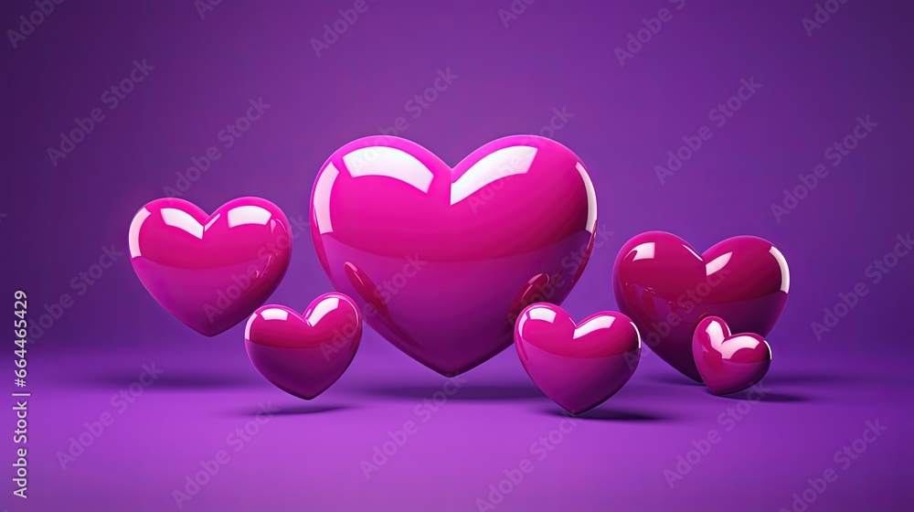 Aufkleber 3d heart icon for social media and speech bubble from different angles. concept of online application notifications. illustration isolated on purple background. 3d rendering