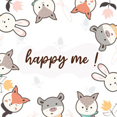 Vector card with cute cartoon animal background illustration