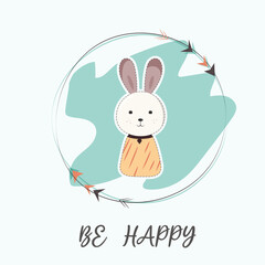 Vector card with cute bunny cartoon animal background illustration