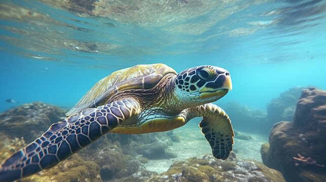 Sea turtle in the Galapagos Islands, photographed .