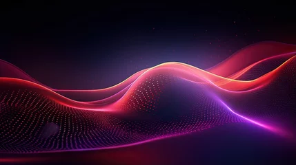Dekokissen Dot red purple wave line light gradient dark background. Abstract technology big data digital background. 3d rendering. © HN Works
