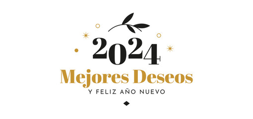 Mejores Deseos Y Feliz Año Nuevo 2024 - Tarjeta de navidad negro y oro - obrazy, fototapety, plakaty