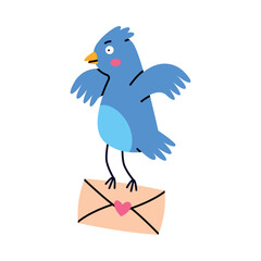 Blue Bird Carry Letter Envelope Flying with Post Vector Illustration