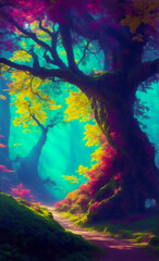 Fototapeta na wymiar Nature With Colorful Fantasy Land 