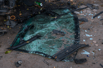 The driver lost control and flew off the road. Serious accident. Black car. The driver was injured....