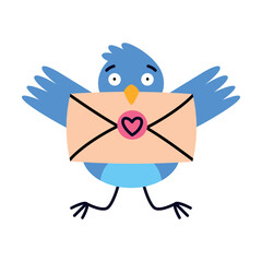Blue Bird Carry Letter Envelope Flying with Post Vector Illustration