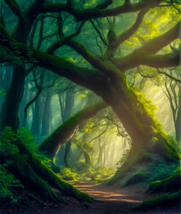 Beautiful Nature in Green Fantasy Land