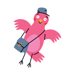 Pink Bird Carry Letter Envelope Flying with Post Vector Illustration