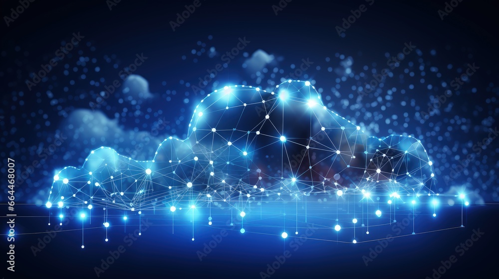 Poster Cloud Technology illustration concept.High-speed connection data analysis. Technology network for connected devices.cloud computing. big data center, on dark blue background.