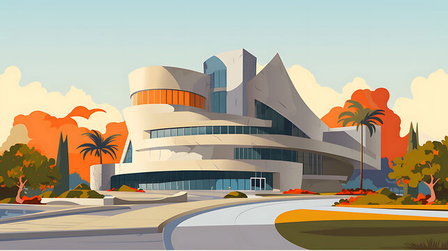 an iconic architectural landmark, such as a modern museum or cultural center, with a unique and memorable design, representing the architectural artistry of modern structures 