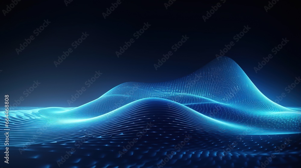 Fototapete abstract digital wave. blue circular shape on the background. futuristic point wave. big data. 3d re