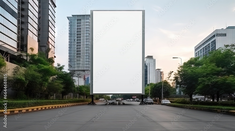 Aufkleber mock up white large led display vertical billboard on tower building .clipping path for mockup