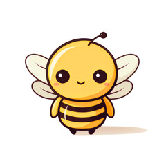 Cute bee cartoon character flying illustration. Cute flying bee comic mascot isolated on white background. Insects, nature concept	