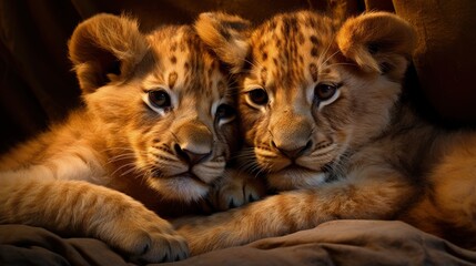 Obraz premium lion cubs cuddling