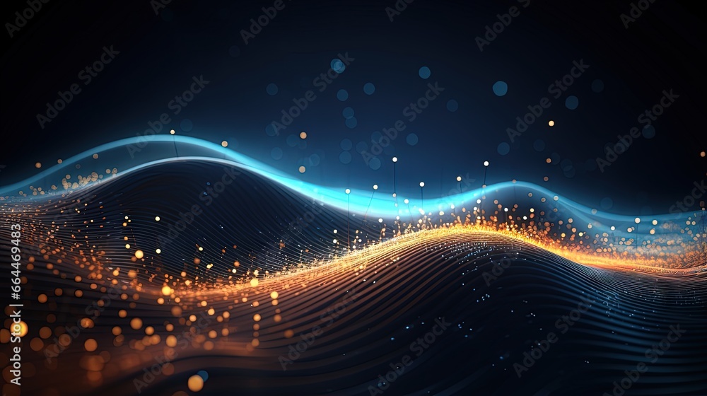 Leinwandbilder Dynamic wave with connected dots and lines. Digital wave background concept. Abstract technology background. Big data visualization. 3D rendering.