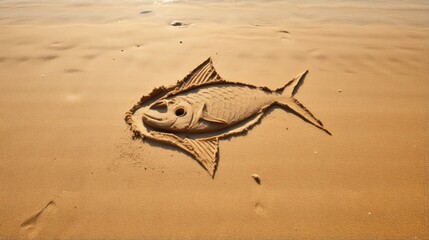 Christianity symbol - religious fish shape drawn in sand. Catholicism fish - ichthus.