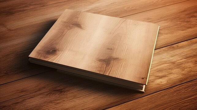 Photo album with an empty space for photos. Studio shot on wooden background.