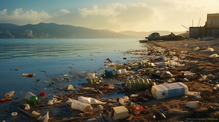 Pollutions and garbages on the beach