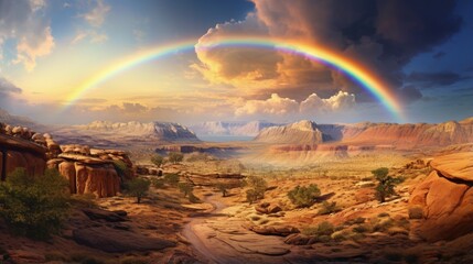 Beautiful rainbow in desert nature