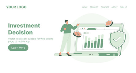 Investment Decision. Web Landing Page Design. Flat Cartoon Vector Illustration.
