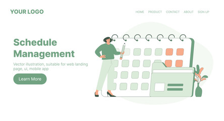 Schedule Management. Web Landing Page Design. Flat Cartoon Vector Illustration.