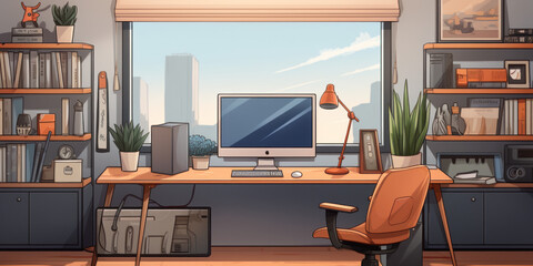 Computer desk vector illustration