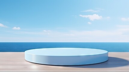 Fototapeta na wymiar Product display podium on sea and sky blue background. 3D rendering