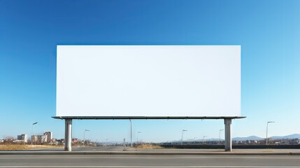 White blank hoarding poster with mockup space on construction site under blue sky - obrazy, fototapety, plakaty