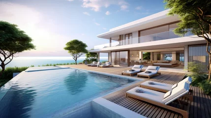 Foto op Canvas Modern Pool Villa Sea view - 3D rendering © HN Works