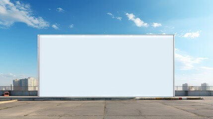 Fototapeta na wymiar White blank hoarding poster with mockup space on construction site under blue sky