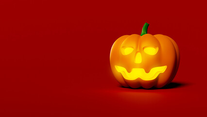 Jack O'Lantern on maroon background. 3d rendering of Halloween pumpkin 