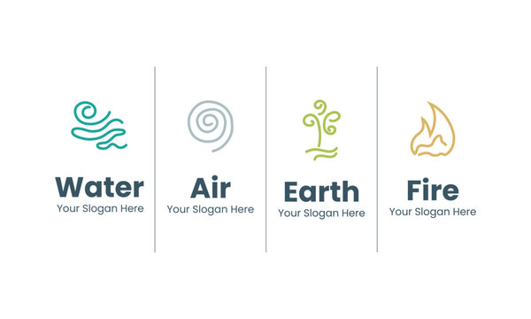 logo elements, water, air, earth, fire