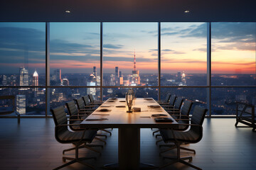 Obraz premium A meeting room with panoramic views of the city.