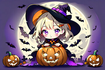 halloween witch with pumpkin