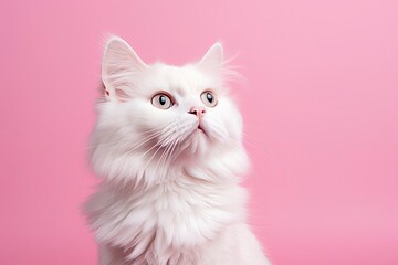 Pink colored cat on Pink Background.