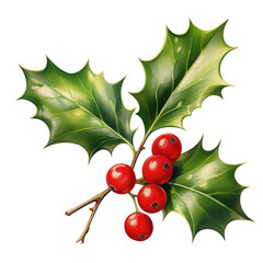 Holly Berries For Christmas Event. Watercolor Style. AI Generated