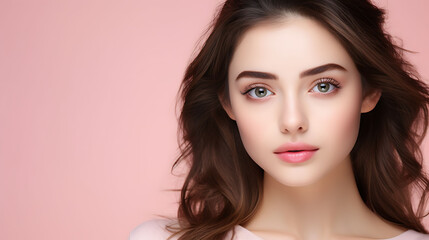 Fototapeta premium Beautiful girl face close up portrait. Perfect skin. Professional makeup.