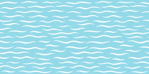 Foto op Canvas Hand drawn sea waves seamless repeat vector pattern. Wavy lines, undulating stripes, squiggly streaks. Doodle style stylized marine, sea,  template. Uneven edges. Blue and white water background.  © Elena Panevkina