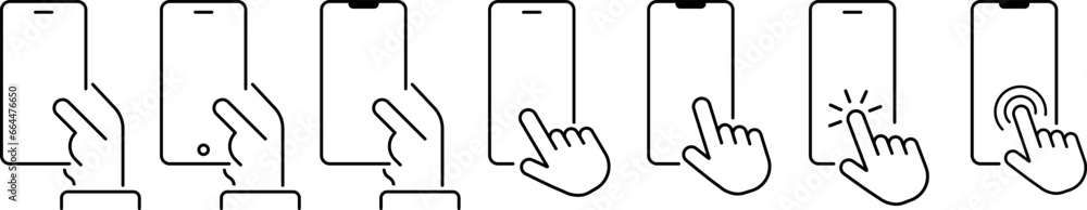 Poster smartphone in hand. phone vector icons in hand. set of flat icons of phone in hand. vector eps 10