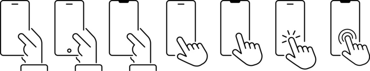 Smartphone in hand. Phone vector icons in hand. Set of flat icons of phone in hand. Vector EPS 10